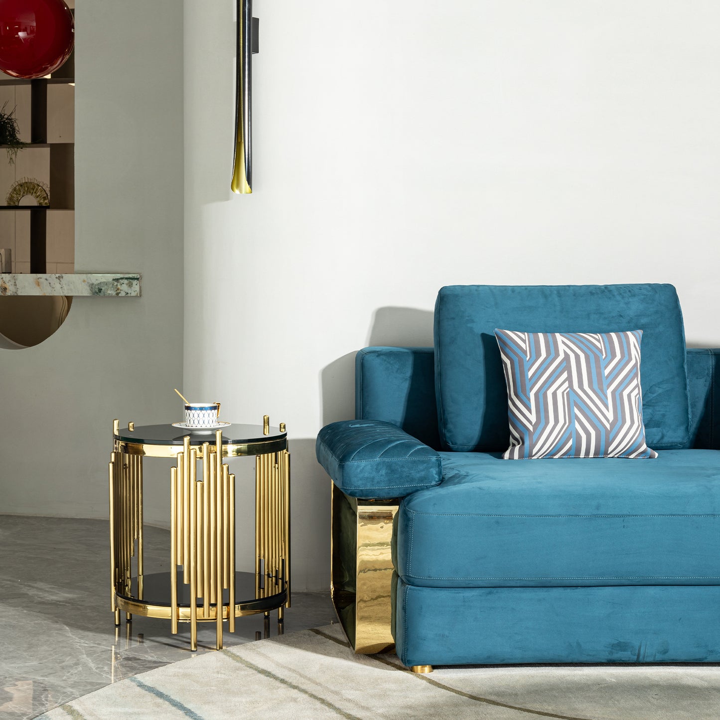 Luxury Round End Table with 2-Tier Black Tempered Glass Top and Gold Stainless Steel Frame, Modern Side Table for Living Room, Bedroom, Office, or Café image 4
