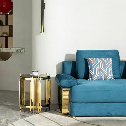 Luxury Round End Table with 2-Tier Black Tempered Glass Top and Gold Stainless Steel Frame, Modern Side Table for Living Room, Bedroom, Office, or Café image 4