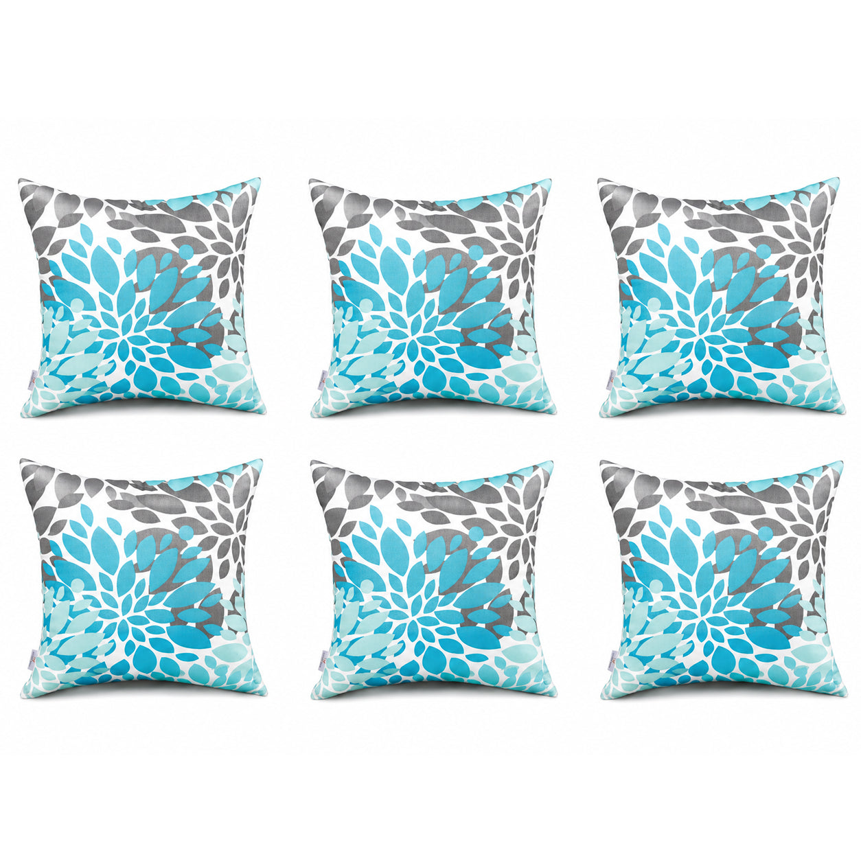 6 Pack Outdoor Pillow Covers ONLY 18x18 Inch, Water-Repellent Decorative Cushion Covers for Patio Furniture, Garden, Porch, Balcony and Outdoor-Teal and Grey Dahlia image 1