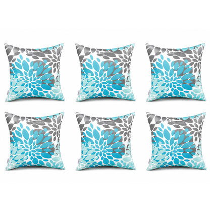 6 Pack Outdoor Pillow Covers ONLY 18x18 Inch, Water-Repellent Decorative Cushion Covers for Patio Furniture, Garden, Porch, Balcony and Outdoor-Teal and Grey Dahlia image 1