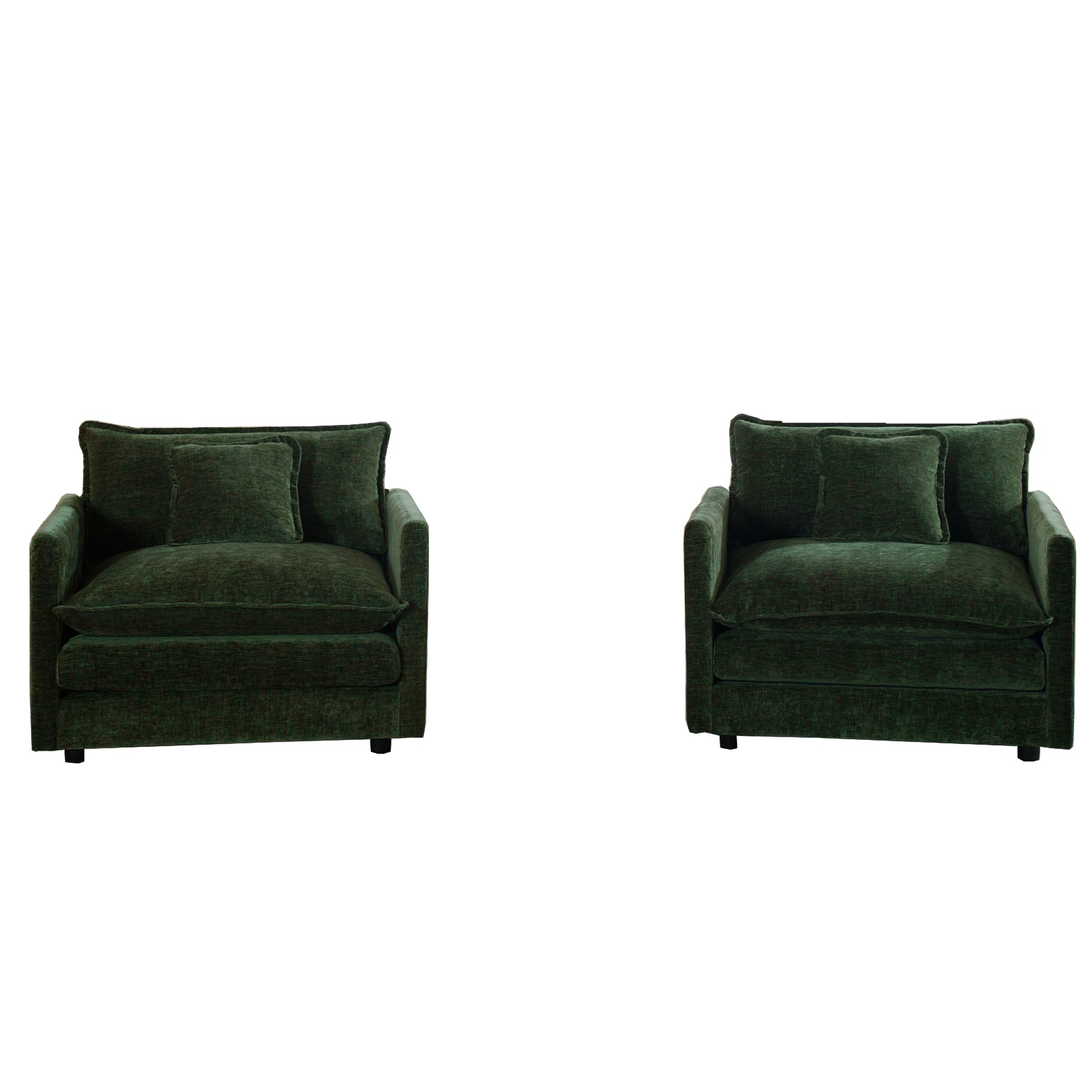 Accent Chair Set of 2, High-end Chenille Upholstered Armchairs, Living Room Side Chairs with Toss Pillow, Green Chenille image 3