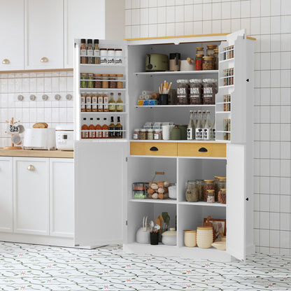 [Assembly Video Provided]TOPMAX 40.2x20x71.3inch High Freestanding Kitchen Pantry Large Cupboard Storage Cabinet with 2 Drawers, 2 Adjustable Shelves, 8 Door Shelves for Kitchen, Dining Room,White image 1