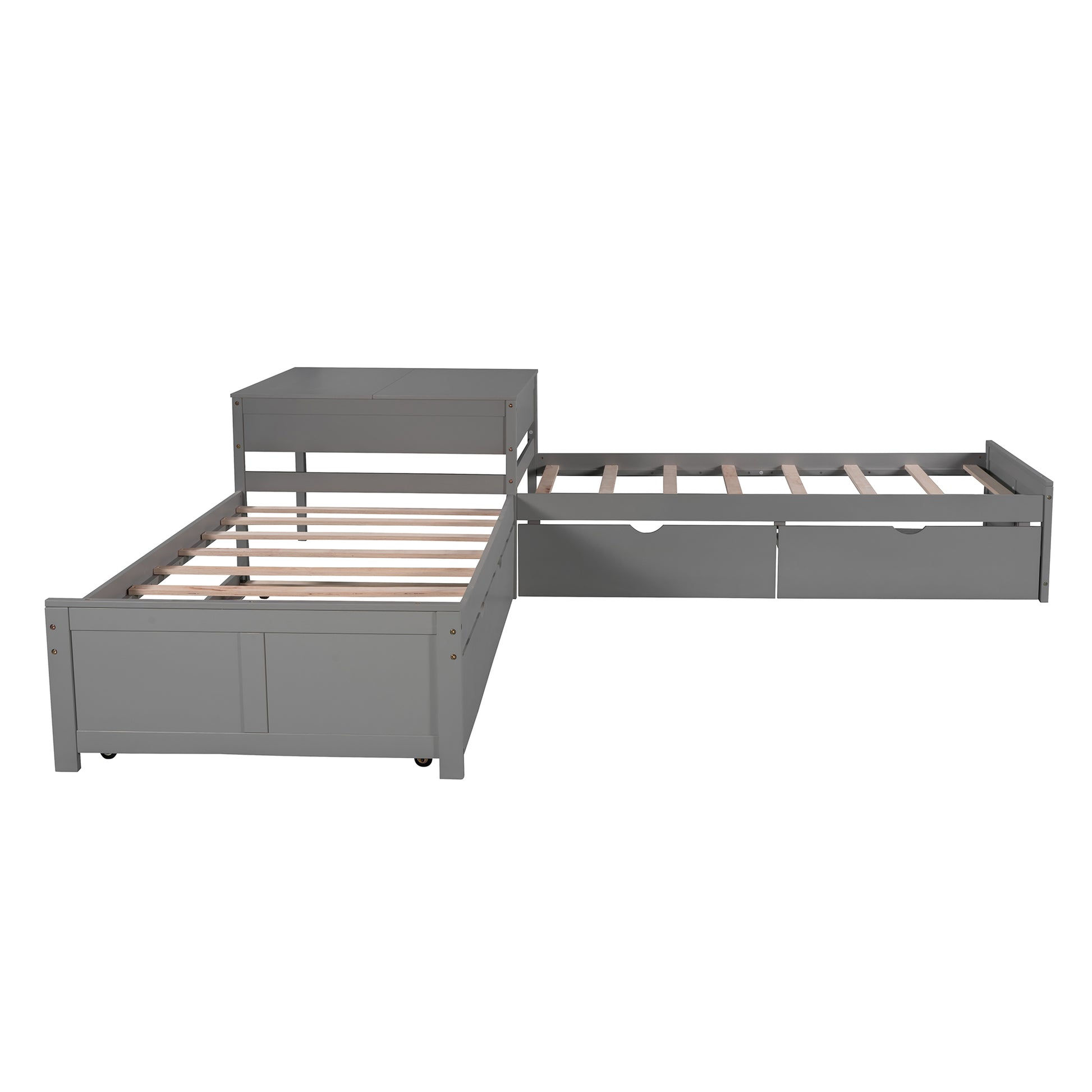 L-shaped Platform Bed with Trundle and Drawers Linked with built-in Desk,Twin,Gray(Old SKU:SM000916AAE-1) image 11