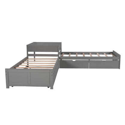L-shaped Platform Bed with Trundle and Drawers Linked with built-in Desk,Twin,Gray(Old SKU:SM000916AAE-1) image 11