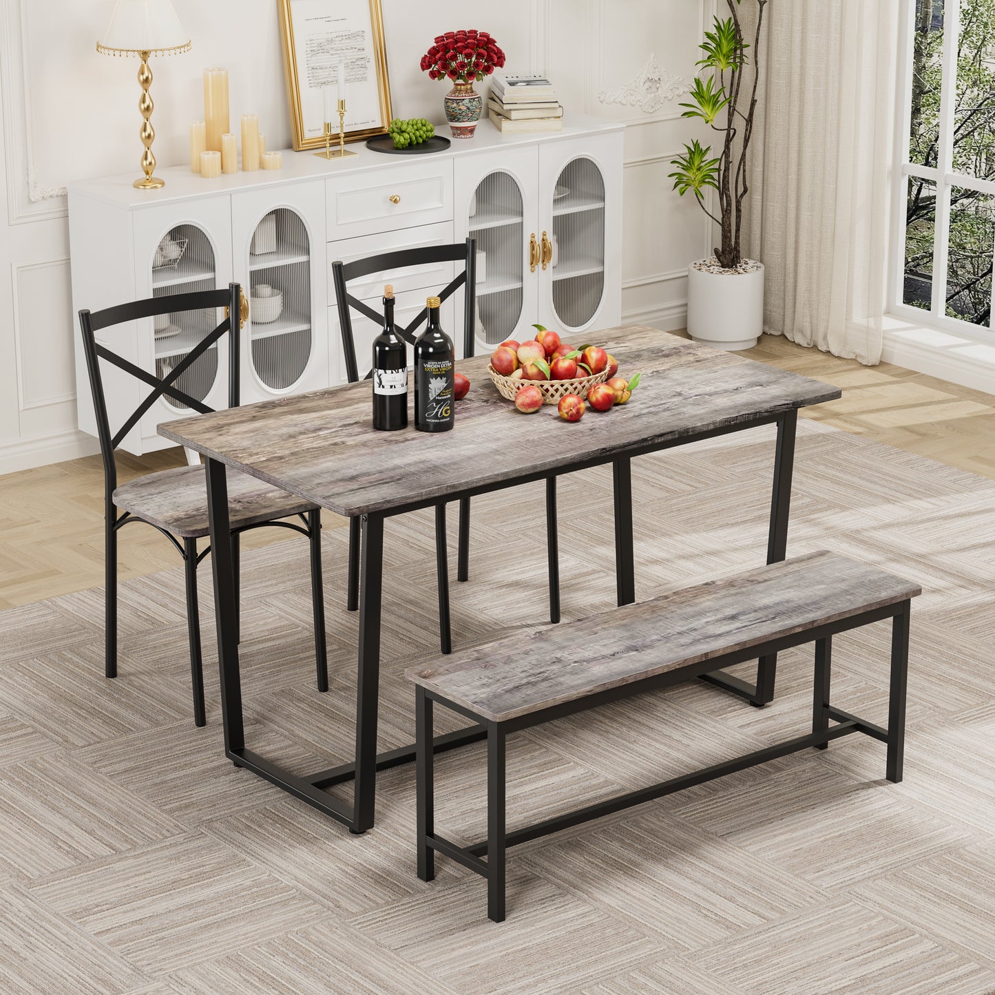 Four-piece set table and chair with backrest, industrial style, solid structure image 1