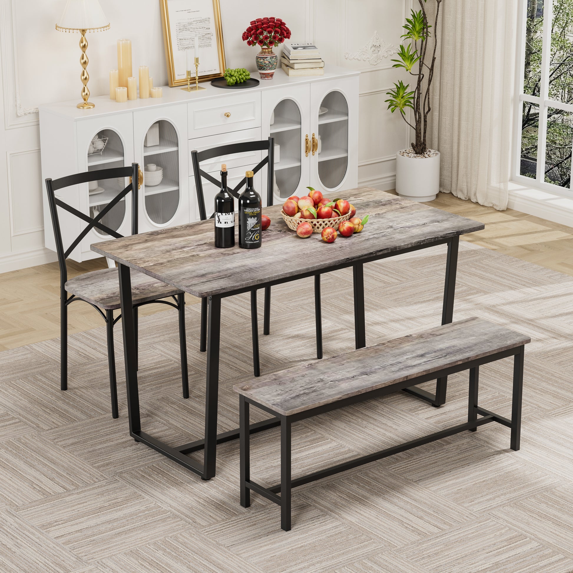 Four-piece set table and chair with backrest, industrial style, solid structure image 1