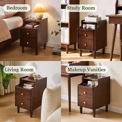 Solid Wood Nightstand with Two Drawers and Pull-out Panel Storage Bedside Table and Sofa Side Table image 7