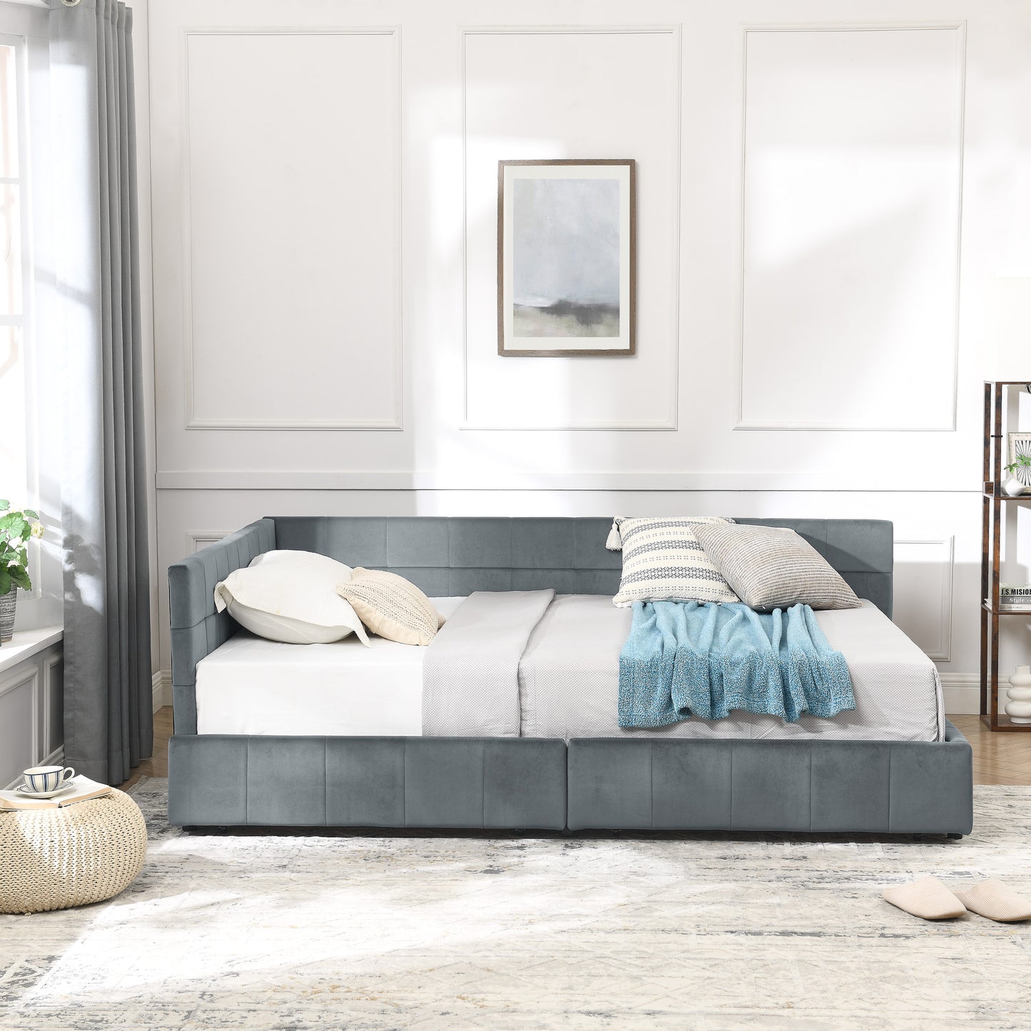 Full Size Storage Upholstered Tufted Bed Frame, Sofa Bed Frame with Comfortable Backrest and Armrests, Full Size Bed for Bedroom, Living Room,Velvet, GREY(80.5''*59''*29.5'') image 5