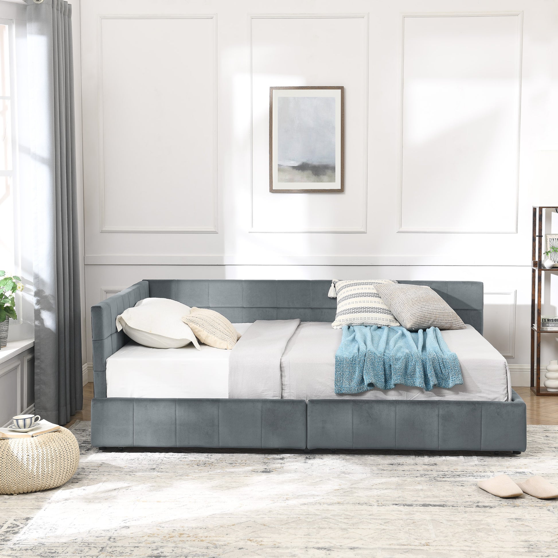 Full Size Storage Upholstered Tufted Bed Frame, Sofa Bed Frame with Comfortable Backrest and Armrests, Full Size Bed for Bedroom, Living Room,Velvet, GREY(80.5''*59''*29.5'') image 5