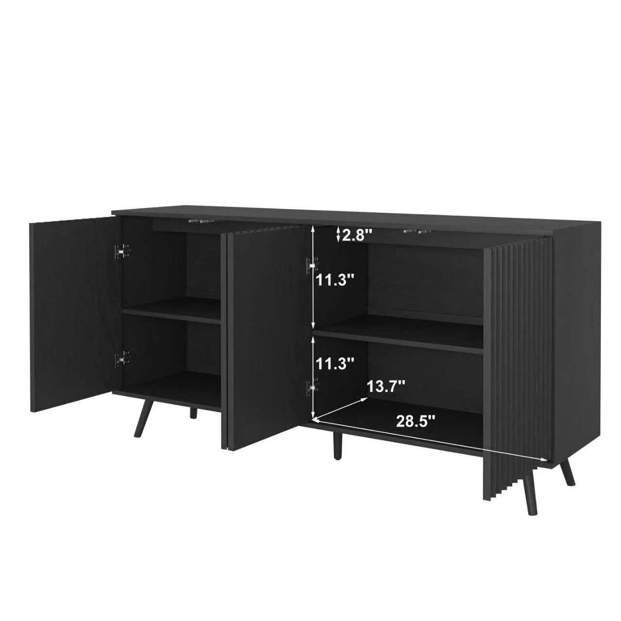 Sideboard Buffet Cabinet with Storage, Long Sideboard Storage Cabinet with 4 Doors, Wood Credenza Console Coffee Bar Cabinets with Adjustable Shelves for Living Room Kitchen Dining Room Black image 6