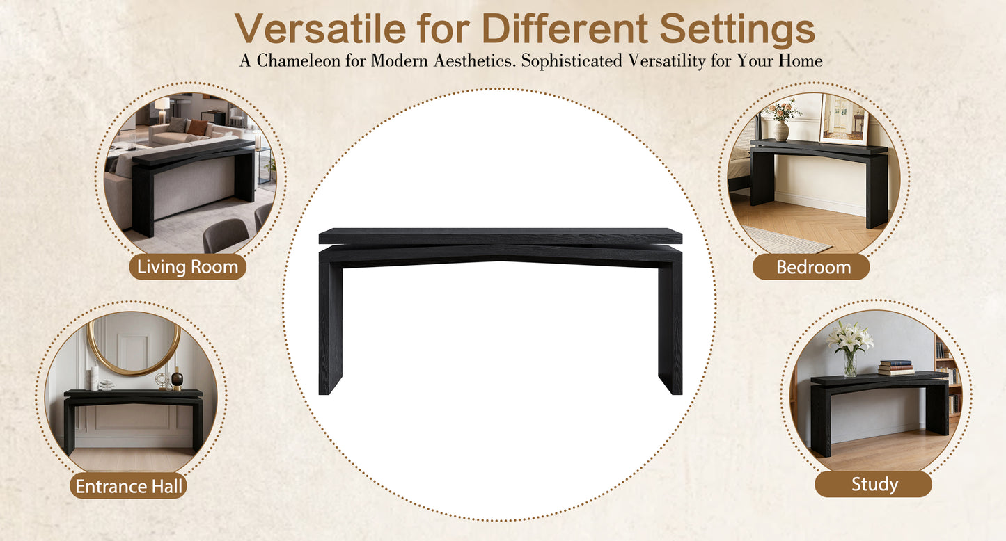 65-Inch Rustic Solid Wood Veneer Console Table, Long Farmhouse Entryway Sofa Table for Living Room, Hallway, Behind Couch, Apartment, Black image 6