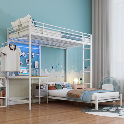 Bunk Bed with Ladder and high Guardrail, Able to Split, Metal Bunk Bed, Storage Space, Noise Free,Twin Over Twin Size,White image 3