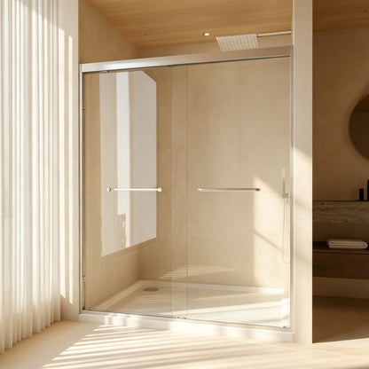 56-60 " x 72" Tempered Glass, Aluminum Frame Double Sliding Shower Door, "1/4 (6 mm), Stainless Steel handle,Brushed Nickel image 9