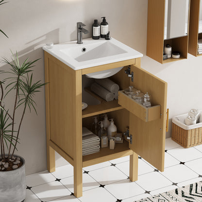 18" Bathroom Cabinet with Storage, Small Space Solution with Ceramic Sink, Adjustable Shelf, Soft-Closing Hinges image 4