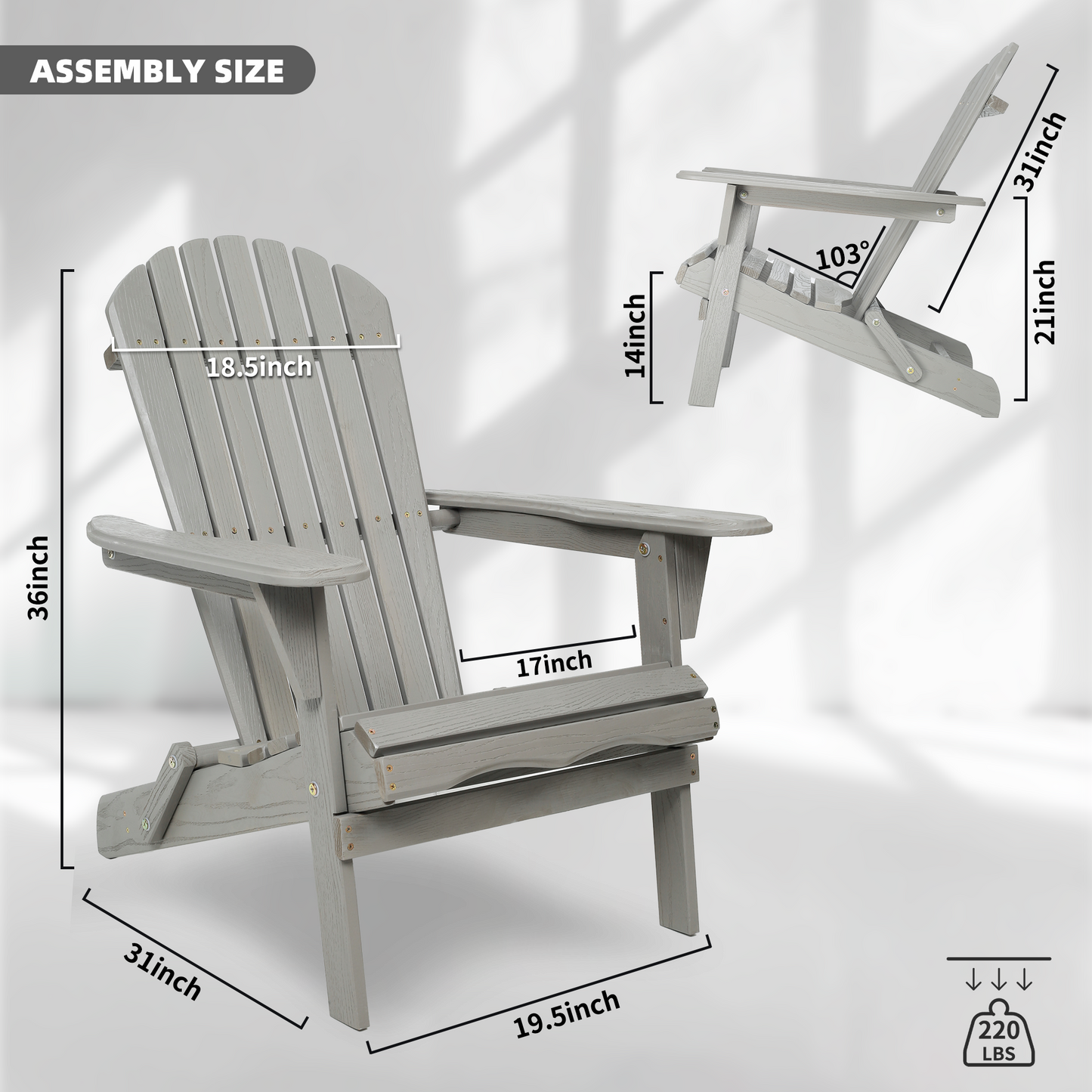 Wood Lounge Patio Chair for Garden Outdoor Wooden Folding Embossed Adirondack Chair Set of 2 Solid Cedar Wood Lounge Patio Chair with Wood Grain image 12