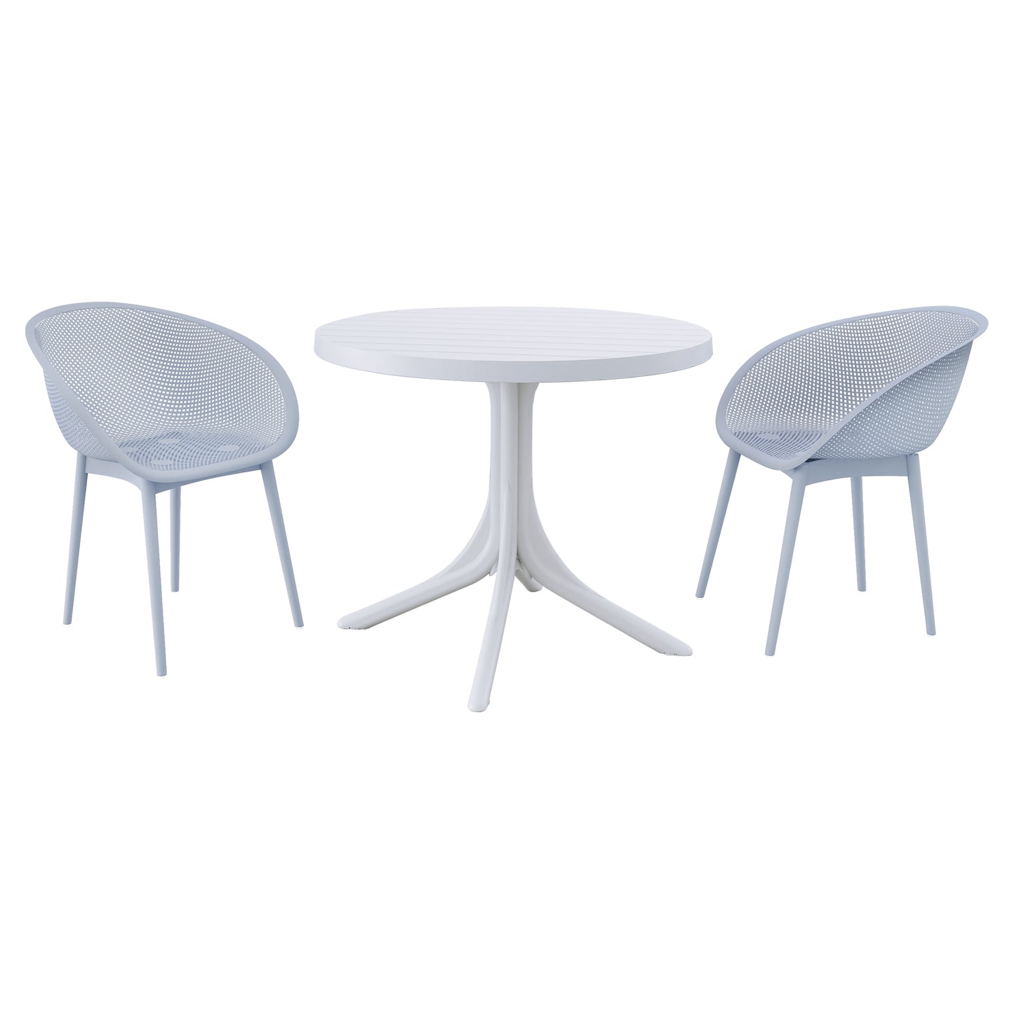 Summer - 2-Pack Light Blue Modern Lounge Chairs – Indoor/Outdoor All-Weather PP Plastic with 36 Inch Indoor/Outdoor Modern White Round PP Table image 8