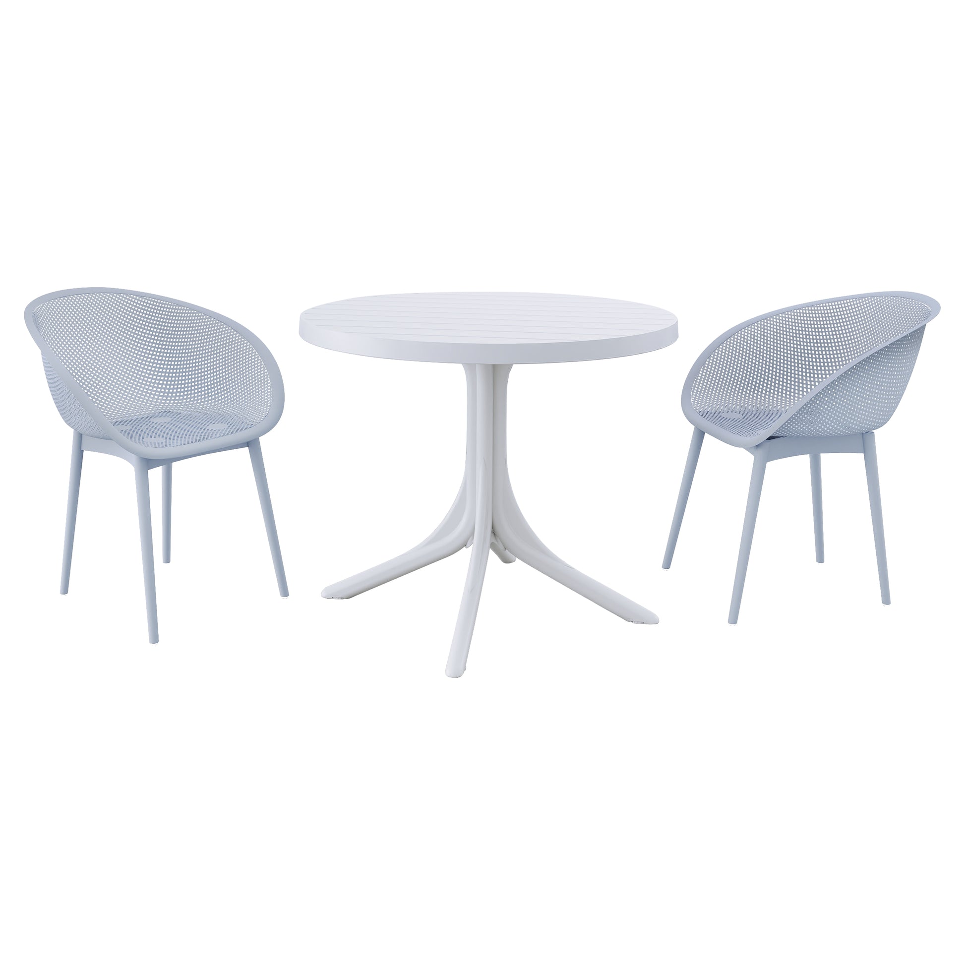 Summer - 2-Pack Light Blue Modern Lounge Chairs – Indoor/Outdoor All-Weather PP Plastic with 36 Inch Indoor/Outdoor Modern White Round PP Table image 8