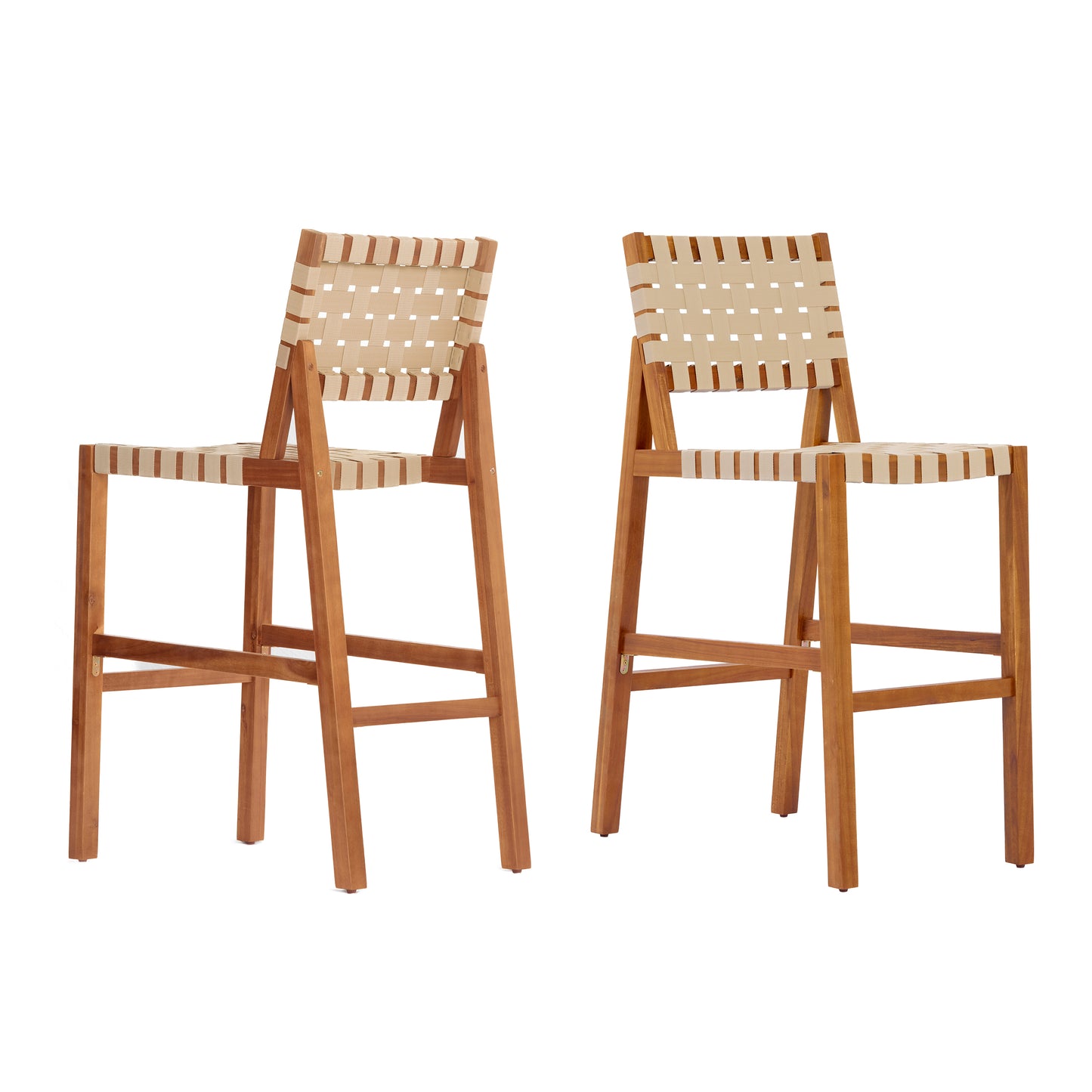30.5 Inch Seat Height Outdoor Acacia Solid Wood Patio Side Chair, Beige Pe Woven Rope, Breathable and Comfortable,Indoor & Outdoor Use,Teak Finish+Beige Rope(set of 2) image 4