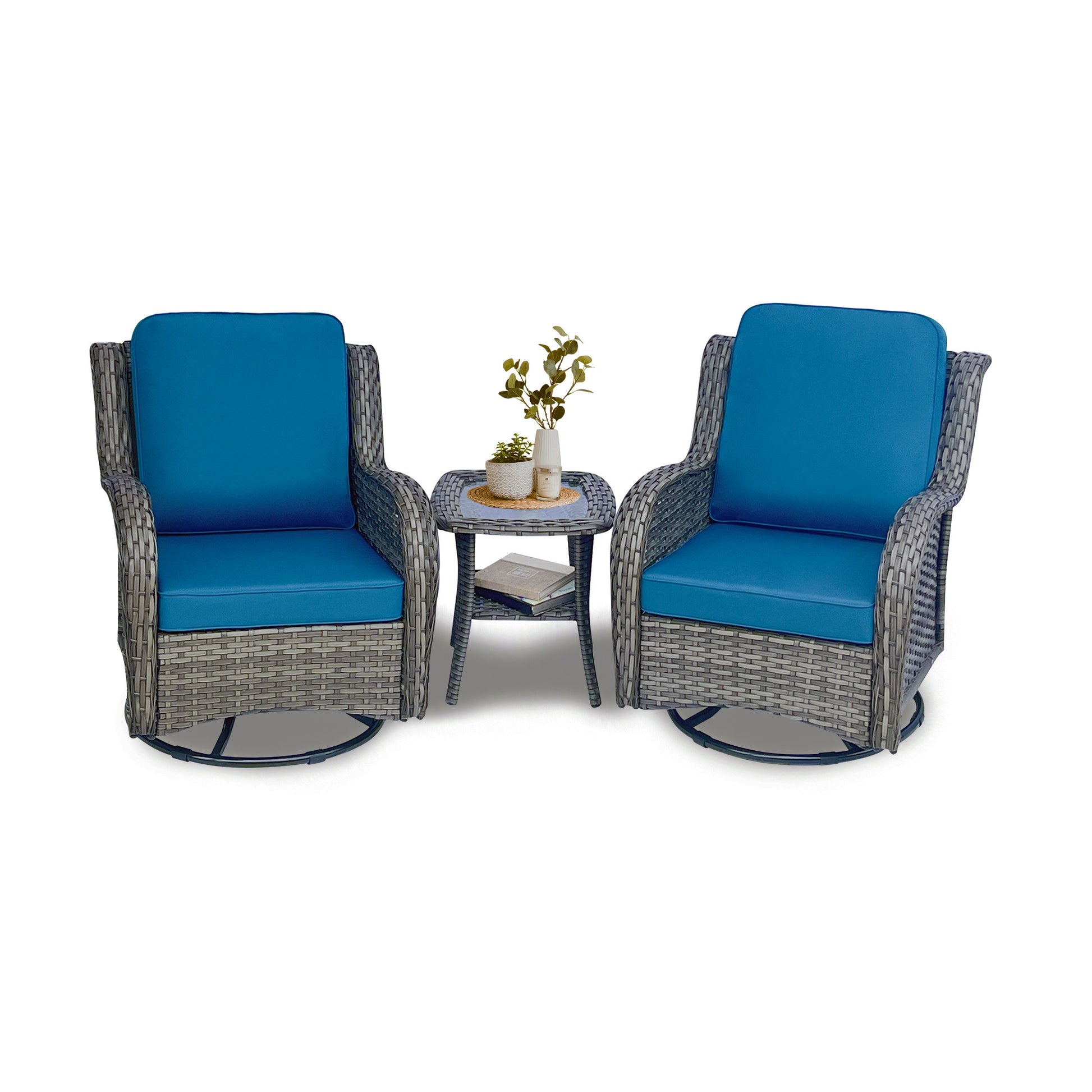 Wicker Patio Furniture Set - 3 Piece Rattan Outdoor Sectional Conversation Sets 2 Piece Wicker Hang gliding Chairs and 1 Side Table image 4