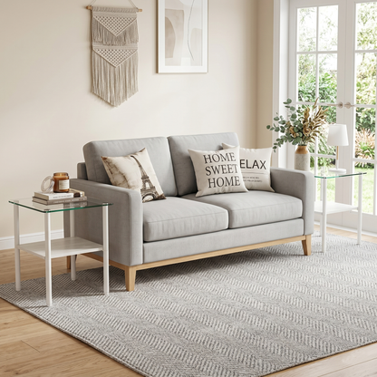 2-piece Modern Rectangular Glass Side Table, Tempered Glass Tabletop, MDF Storage Shelf & Metal Legs, Minimalist Sofa Side Table for Living Room & Bedroom image 4