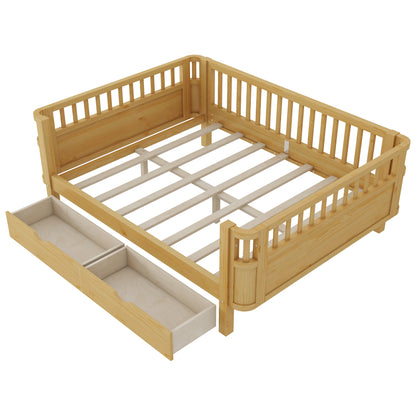 Full Size Wood Platform Bed for Kids, Wood Low Profile Full Bed with Rails for Girls and Boys, Natural (Old SKU W2593P331687) image 10