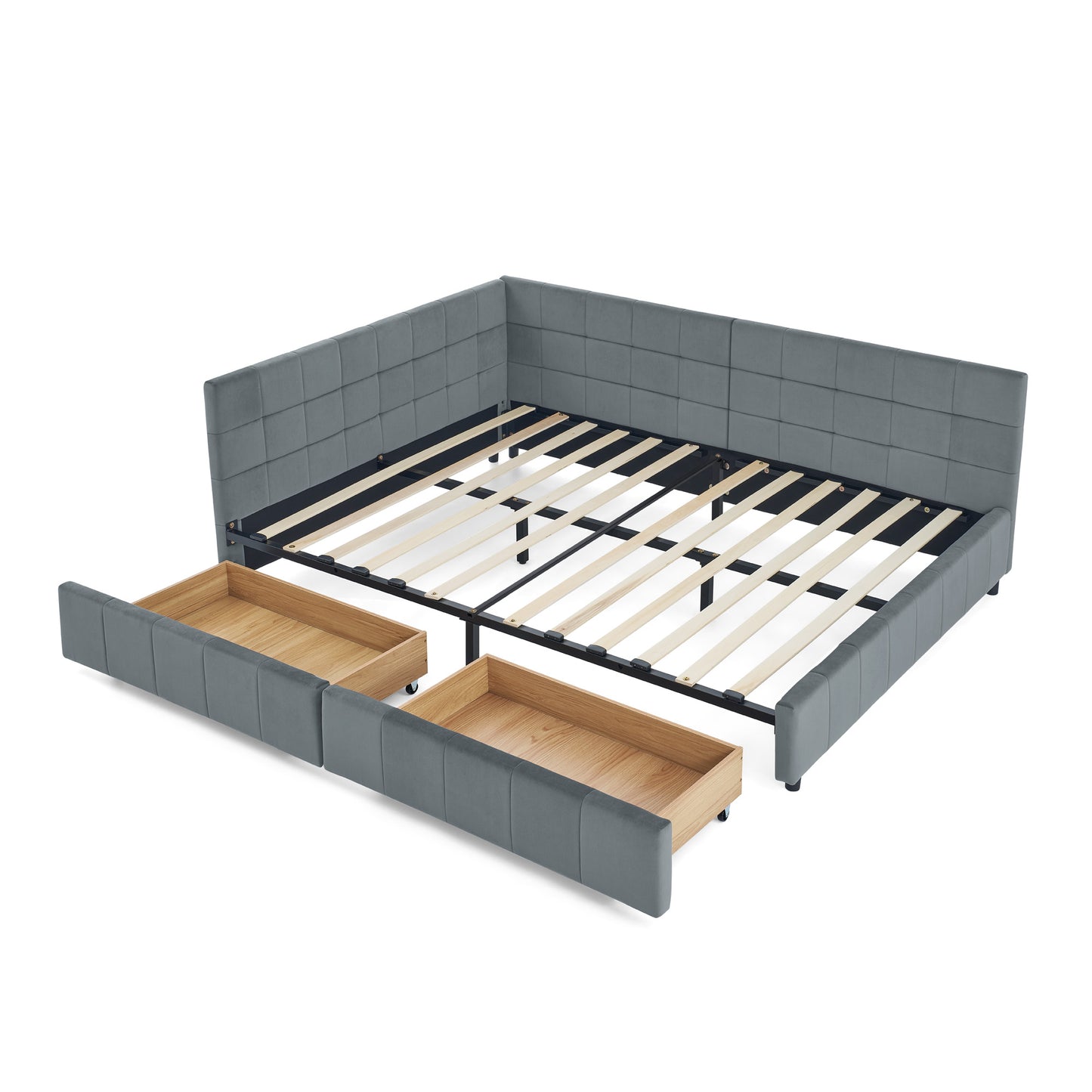Full Size Storage Upholstered Tufted Bed Frame, Sofa Bed Frame with Comfortable Backrest and Armrests, Full Size Bed for Bedroom, Living Room,Velvet, GREY(80.5''*59''*29.5'') image 11
