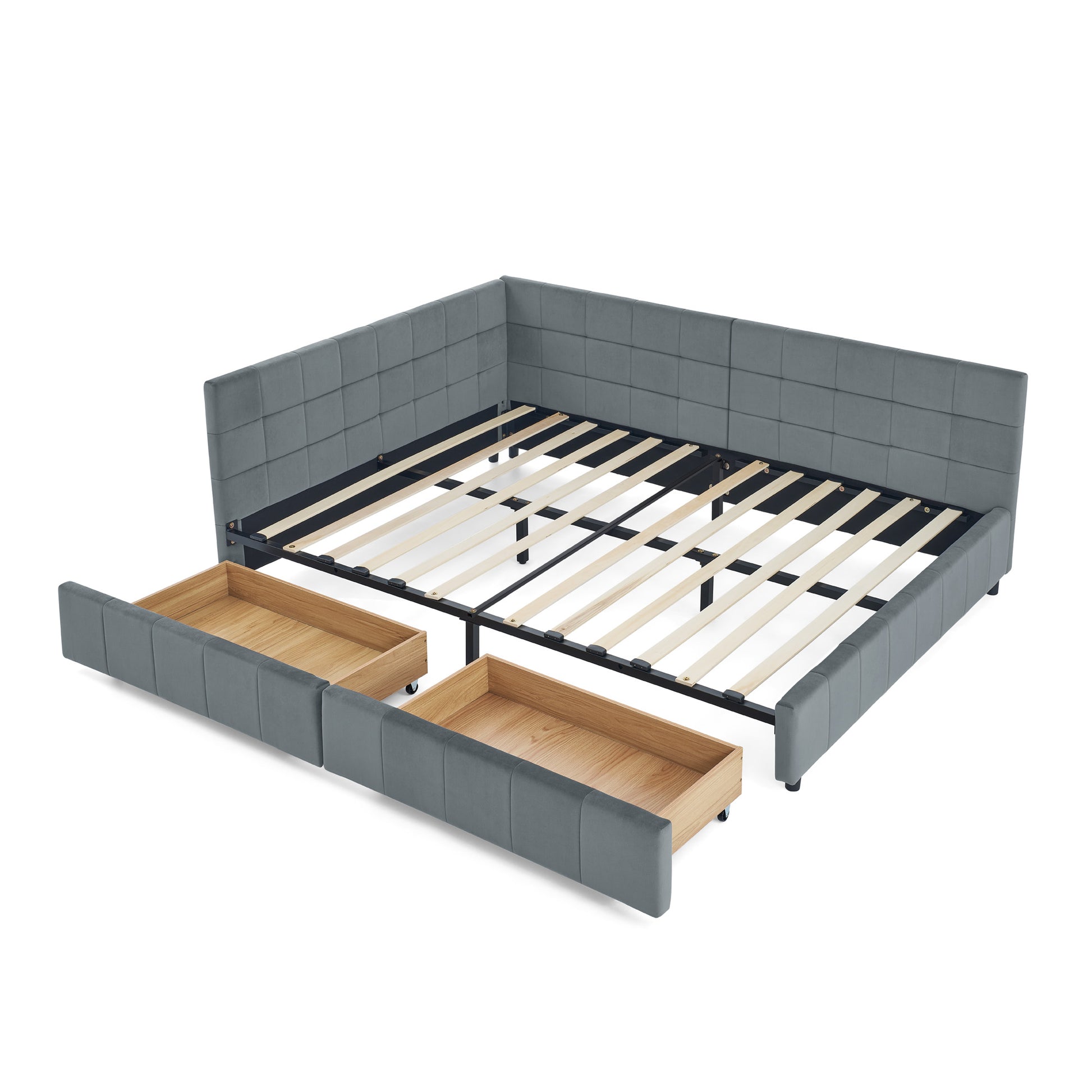 Full Size Storage Upholstered Tufted Bed Frame, Sofa Bed Frame with Comfortable Backrest and Armrests, Full Size Bed for Bedroom, Living Room,Velvet, GREY(80.5''*59''*29.5'') image 11