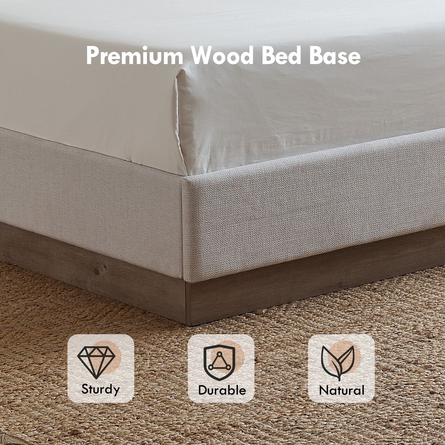 Hosford Upholstered Wingback Bed / Upholstered Wood Base Platform Bed / 52.5" High Headboard / Minimalist / Rusticity / No Box Spring Needed / Queen / Textured Ivory Canvas / No Noise image 6