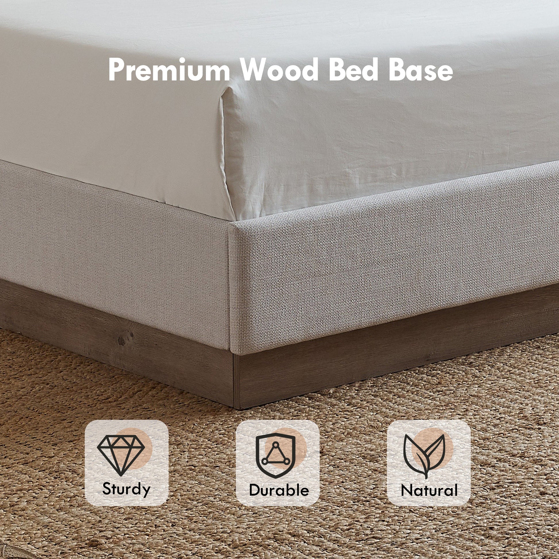 Hosford Upholstered Wingback Bed / Upholstered Wood Base Platform Bed / 52.5" High Headboard / Minimalist / Rusticity / No Box Spring Needed / Queen / Textured Ivory Canvas / No Noise image 6