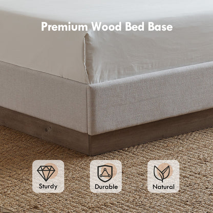 Hosford Upholstered Wingback Bed / Upholstered Wood Base Platform Bed / 52.5" High Headboard / Minimalist / Rusticity / No Box Spring Needed / Queen / Textured Ivory Canvas / No Noise image 6