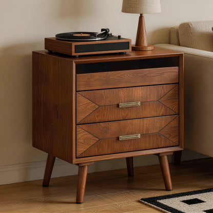 24 inch wood nightstand with charging station and two drawers
