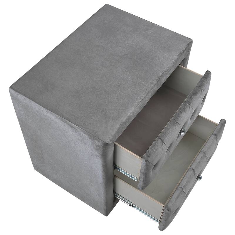 Glam Style 1pc Nightstand Button Tufted Full upholstered Frame Acrylic Buttons Gray Finish Bedroom Furniture image 11