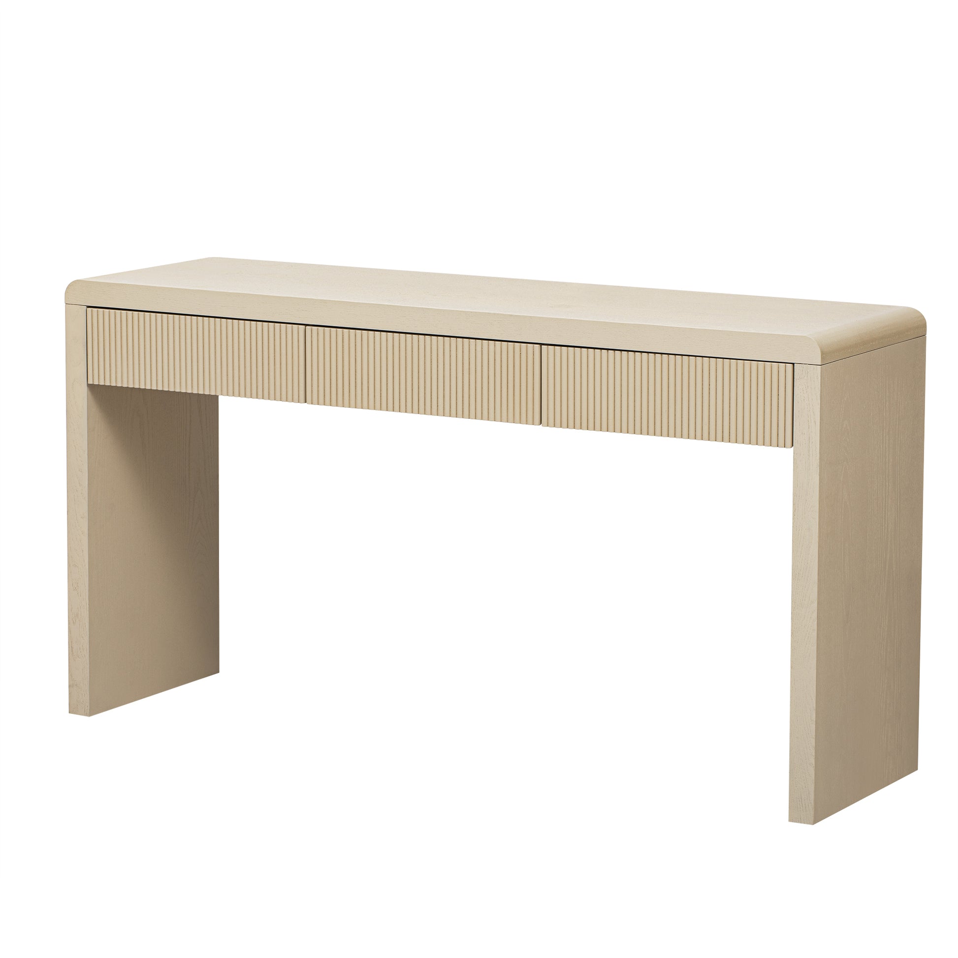 TREXM Rustic Console Table with 3 Fluted Drawers - Solid Wood Veneer Entryway Table Featuring Natural Wood Grain for Living Room, Hallway (Apricot) image 2