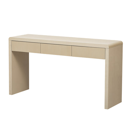 TREXM Rustic Console Table with 3 Fluted Drawers - Solid Wood Veneer Entryway Table Featuring Natural Wood Grain for Living Room, Hallway (Apricot) image 2