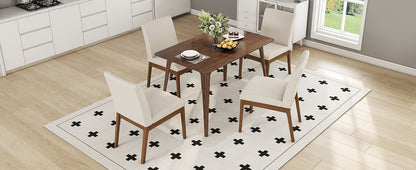 5-Piece Dining Table Set with One Solid Wood Frame Table and 4 Upholstered Chairs for Dining Room, Walnut+Light beige (same sku: N759S924557K / N759S004001K) image 5