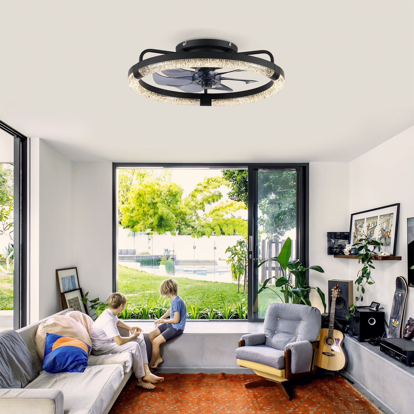 20" Ceiling Fans with Kit,LED Light Source and Remote Control, 3000-6500K Dimmable Modern Flush Mount LED Fan Light, 6 Speeds, Quiet DC Motor For Living room, Bedroom,Kitchen----Matte Black image 3