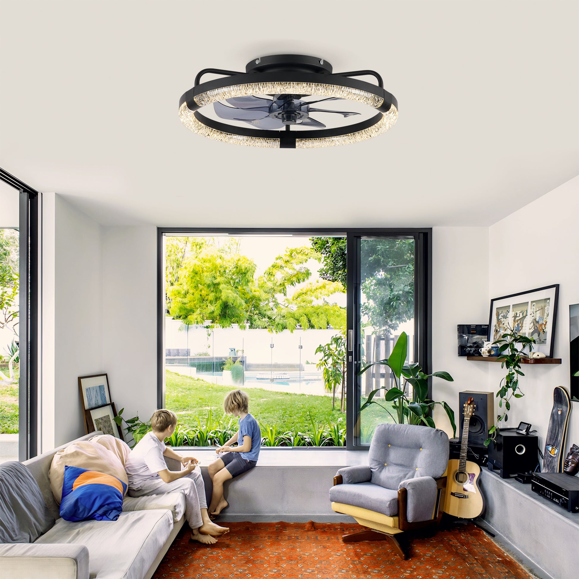 20" Ceiling Fans with Kit,LED Light Source and Remote Control, 3000-6500K Dimmable Modern Flush Mount LED Fan Light, 6 Speeds, Quiet DC Motor For Living room, Bedroom,Kitchen----Matte Black image 3