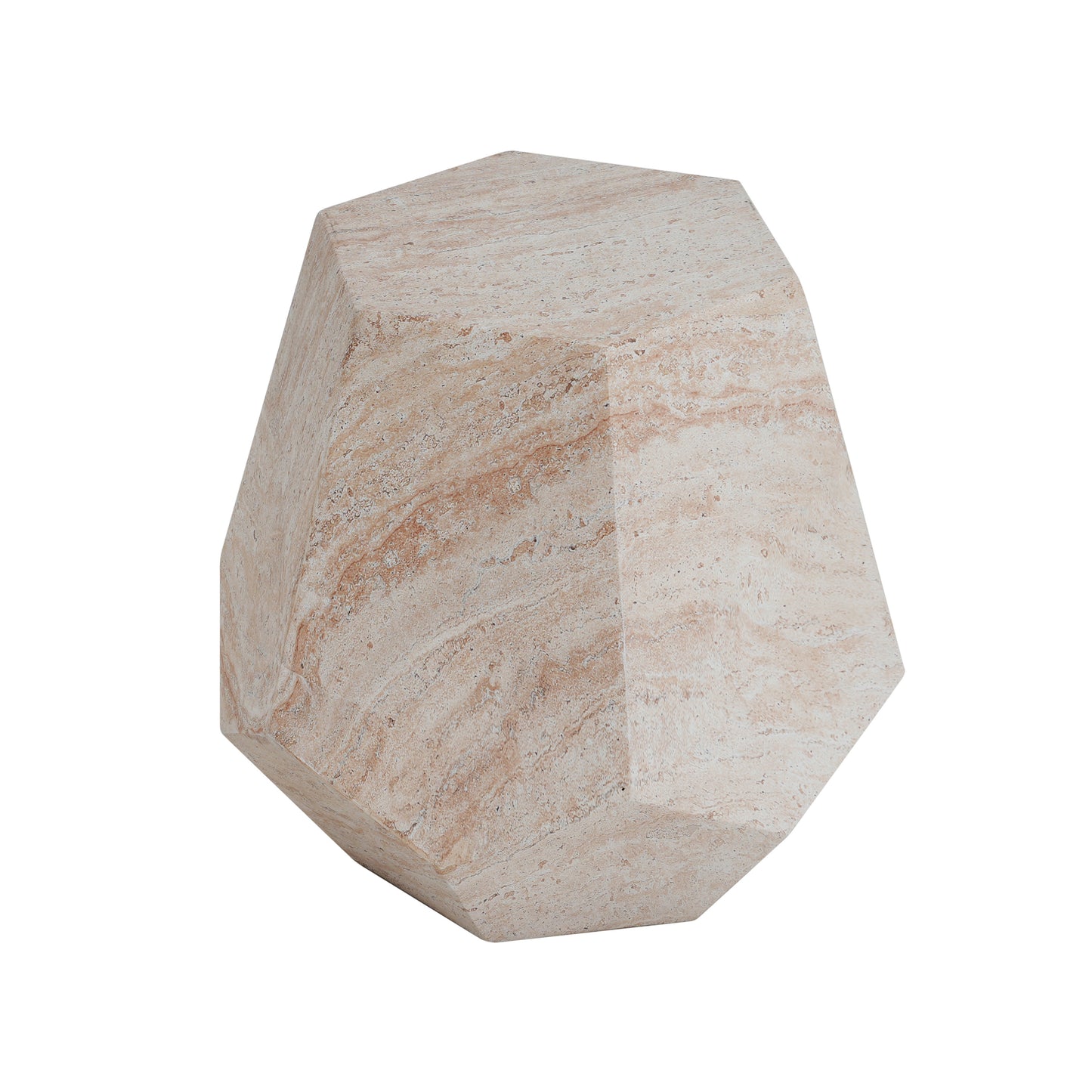 Outdoor/Indoor Lightweight Concrete Side Table,Hexagonal Round Travertine Accent Table image 6