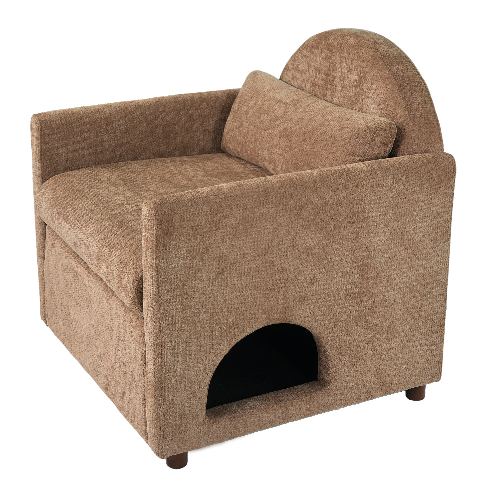 Coffee Pet Friendly Accent Chair with Hidden Pet Nook, Acacia Wood Legs, 220lbs Weight Capacity, Modern Upholstered Armchair for Living Room image 7