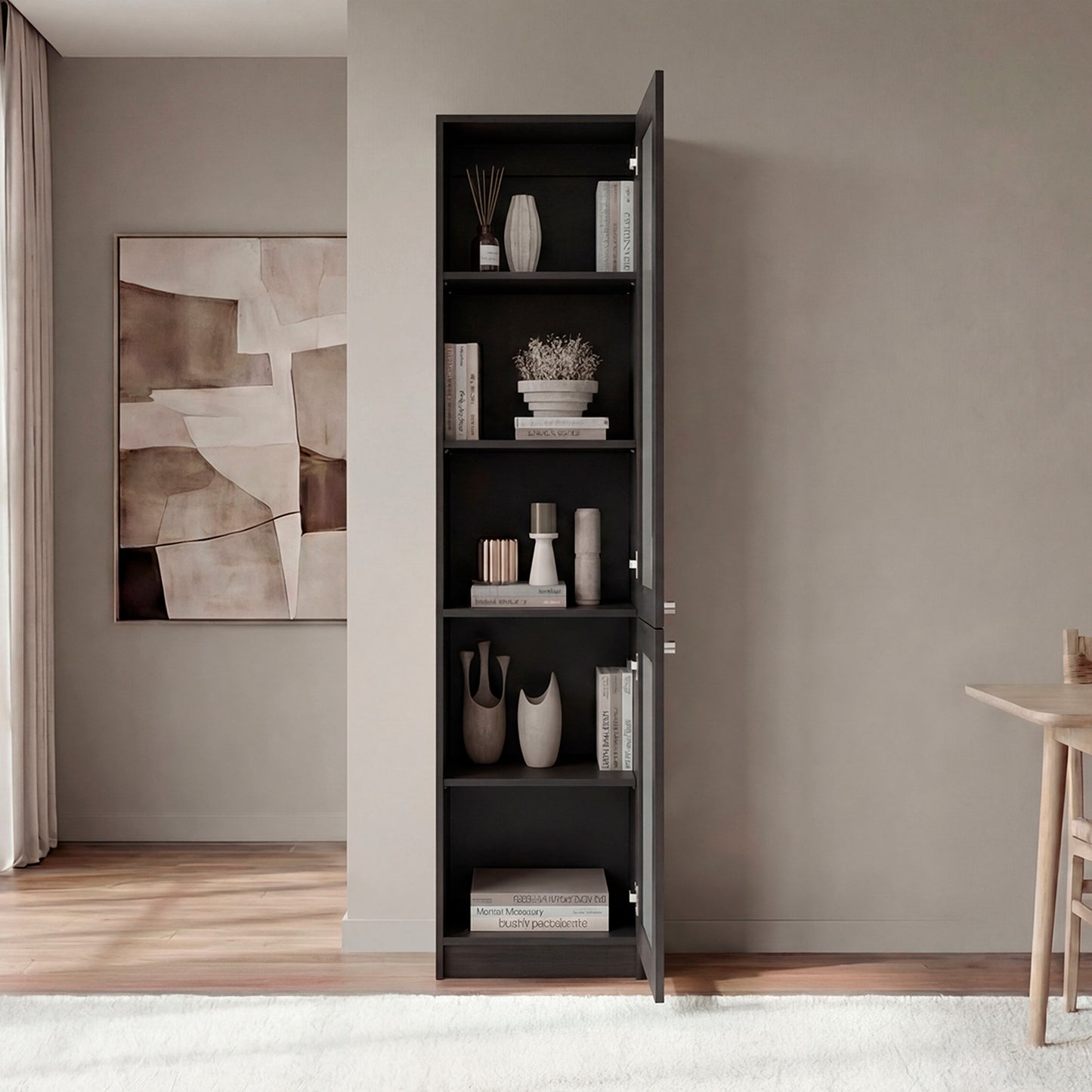 Surry Tall Bookcase 71" H with 2 Fluted Panel Doors and Five Interior Shelves, Black Wengue image 7