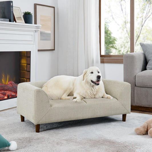 Pet sofa with backrest and armrests, modern rectangular pet sofa suitable for small and medium dogs, soft cushion comfortable dog sofa,--BEIGE image 1