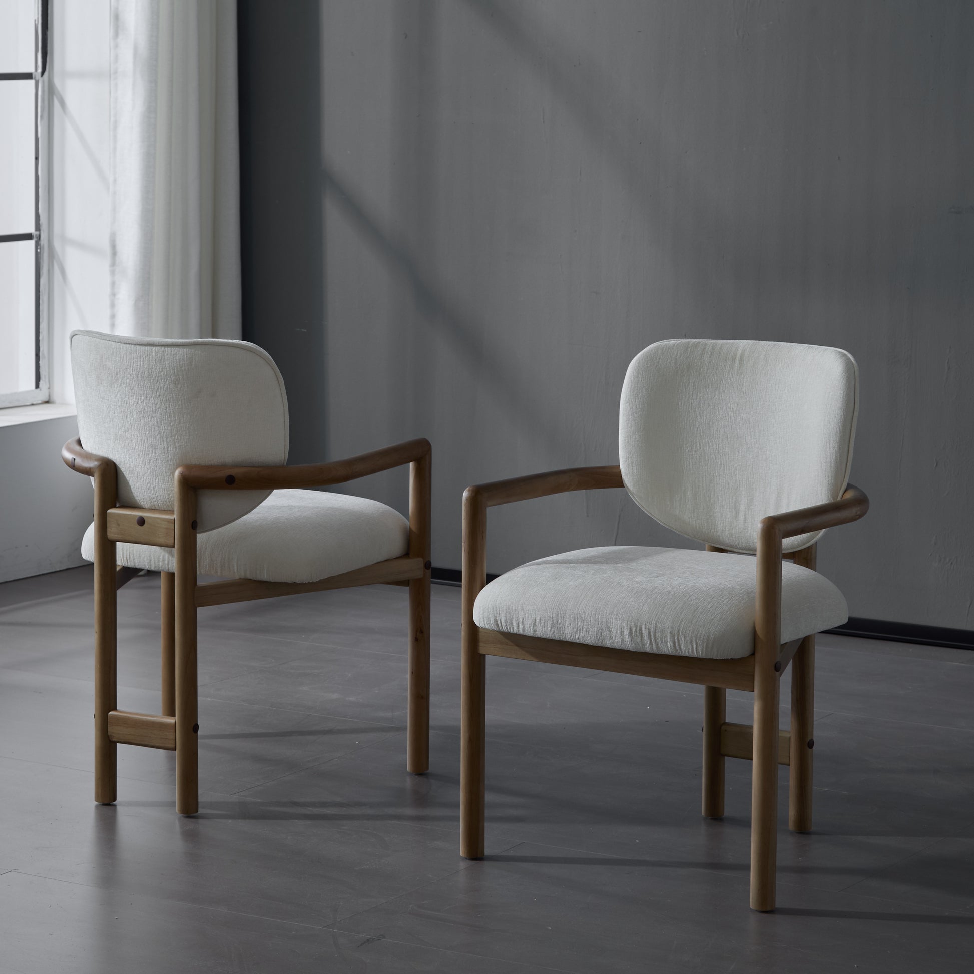 Dining Chairs Set of 2 Upholstered Arm Chairs, Rubber Wood Accent Chairs White Fabric Seating, 300 LBS Weight Capacity image 1