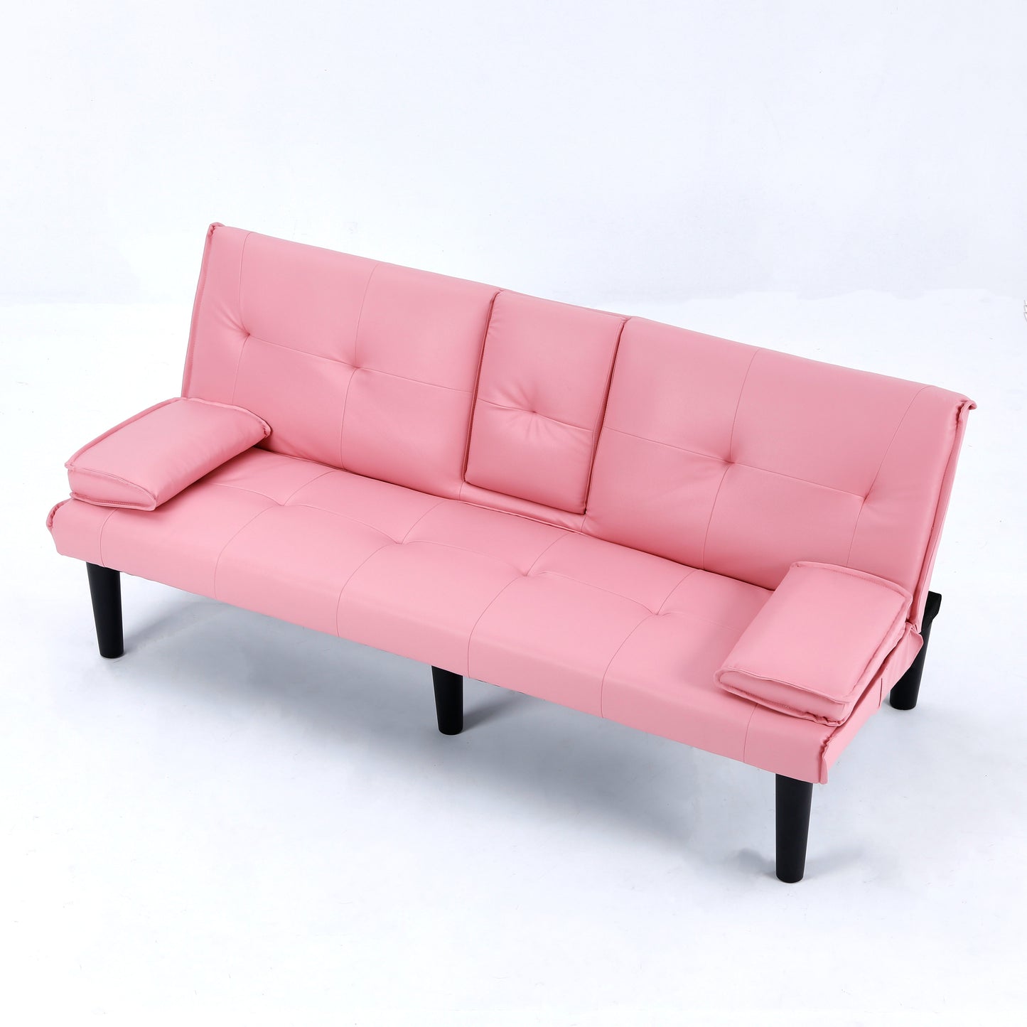 The 67-inch pink PVC multi-functional sofa bed, with a foldable and cup holder design, makes it extremely convenient to turn the living room into a guest room image 10