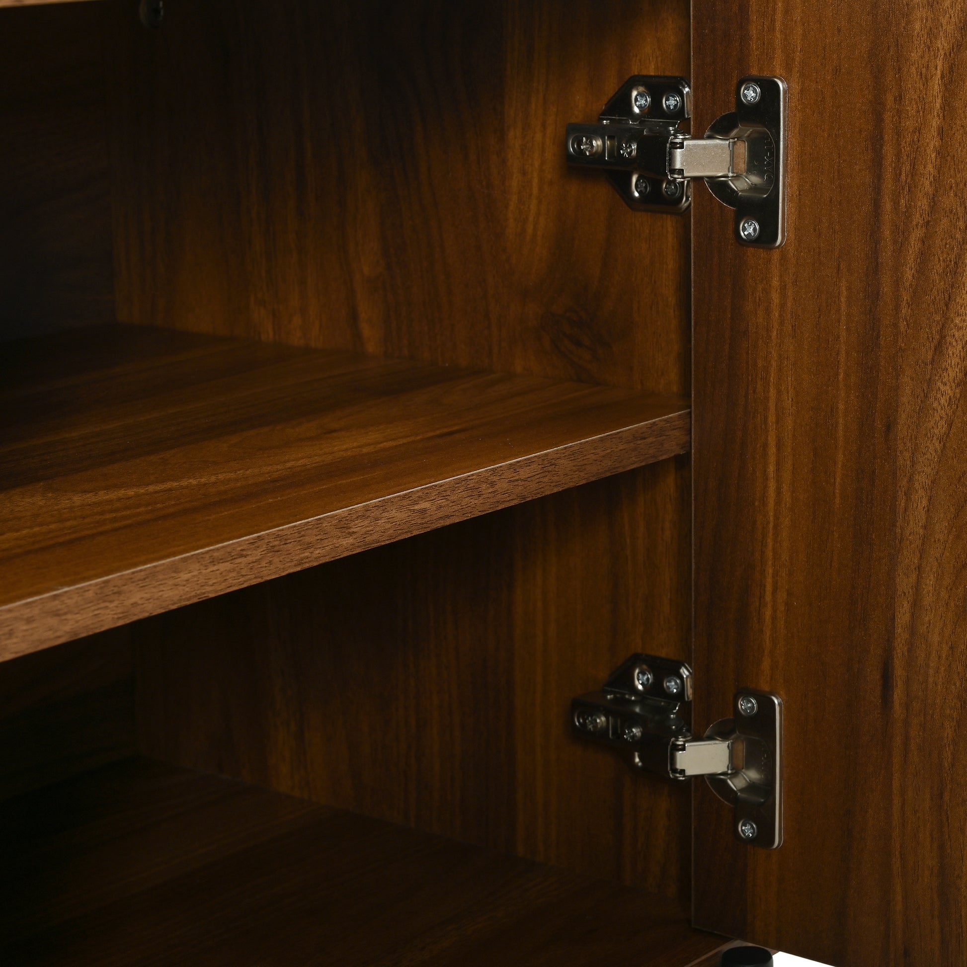 U-Can American Style TV Stand with Rattan Arched Doors, Drawers, Hidden Storage, Steel Legs, Rounded Corners image 11
