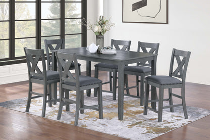 Modern Style Gray Dining Table 6x Chairs 7pcs Counter Height Set Cushion Seat Nailhead X-Cross Back Chairs Dining Room Furniture image 8