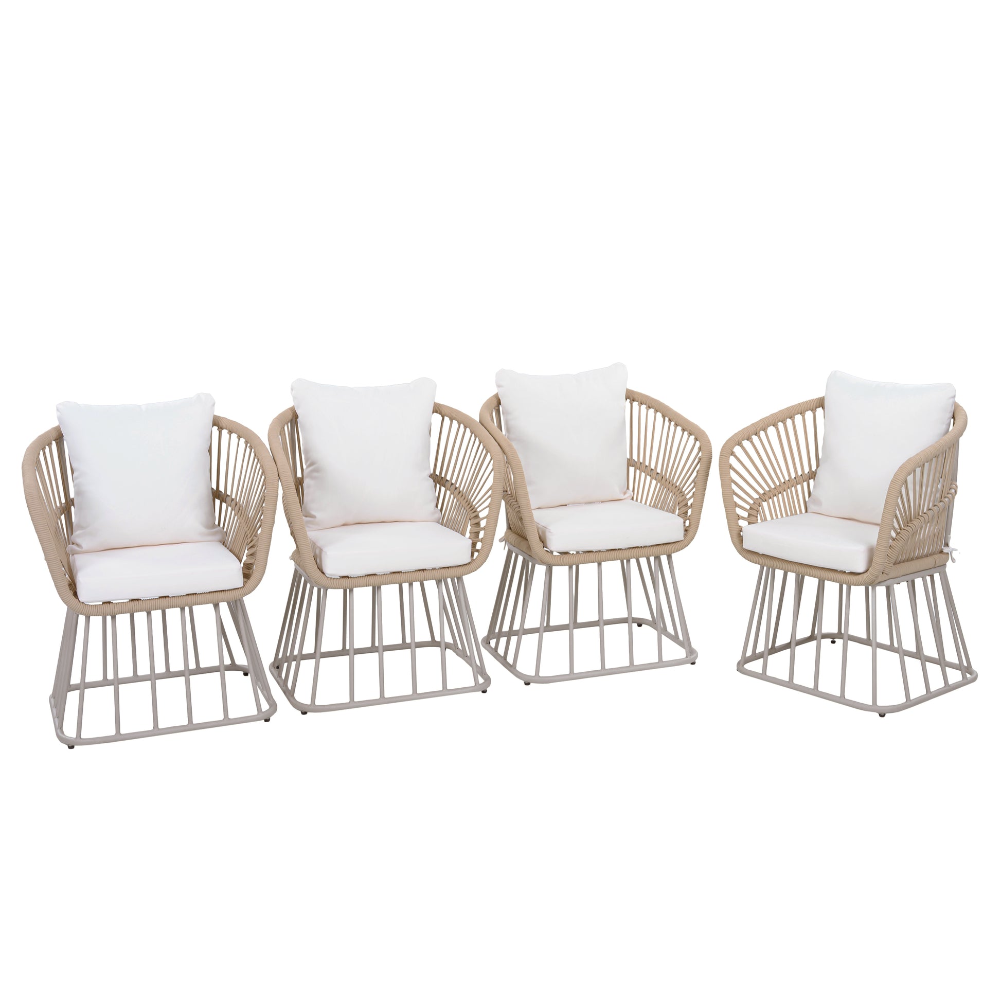 Outdoor Dining Chair MP1 - Teak Finish Wicker & Beige Steel Frame, 300LBS Weight Capacity, Includes Cushion image 9