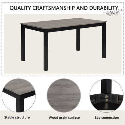 6-Piece Dining Table Set with Bench and Chairs, Dining Table Set for 6 with Bench, Wooden Dining Table Set for Kitchen, Dining Room, Light Grey & Black Two Tone image 5