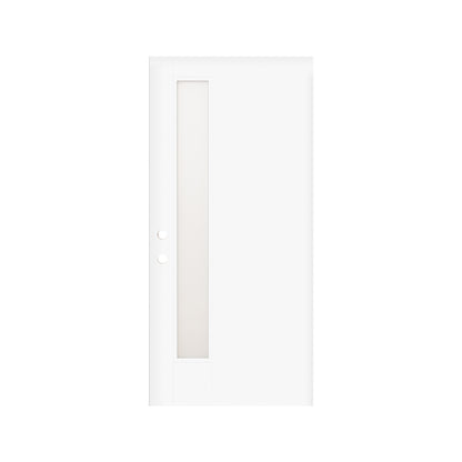 36"x80" Fiberglass Front Door with White 4-9/16" PVC Frame,Right-Hand Inswing Exterior Door with Brickmould,Contemporary minimalist smooth skin with frosted glass for Home Entrance,White image 5