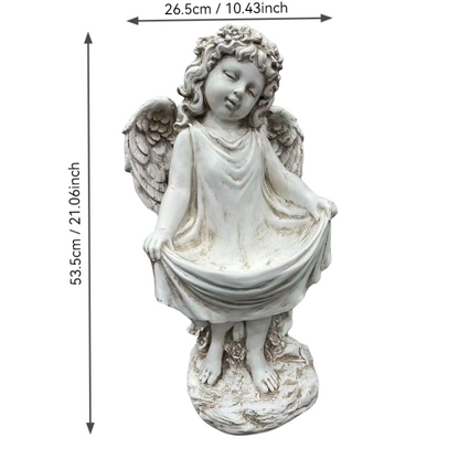 21.06" Tall Weathered Angel Cherub Garden Statue, Resin Dress Sculpture Figurine, Decorative Outdoor Yard Lawn Patio Backyard Landscape Ornament Decoration image 11