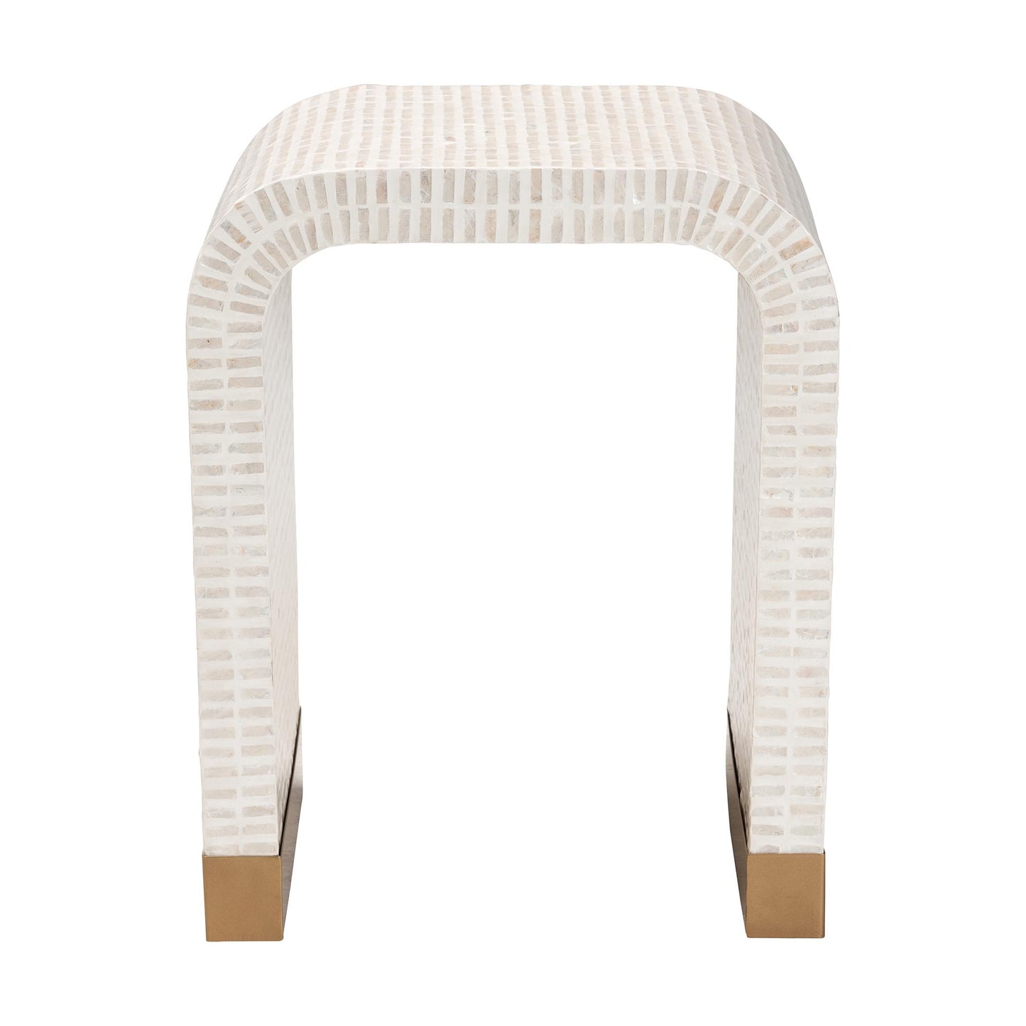 Coastal Beige and White Mother of Pearl Capiz Shell End Table image 7